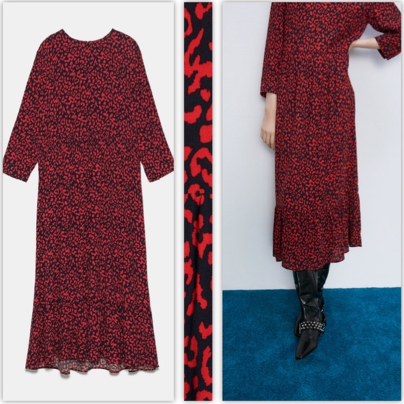 Zara Red Leopard Printed Dress last Size L* & XL* - Picture 10 of 11